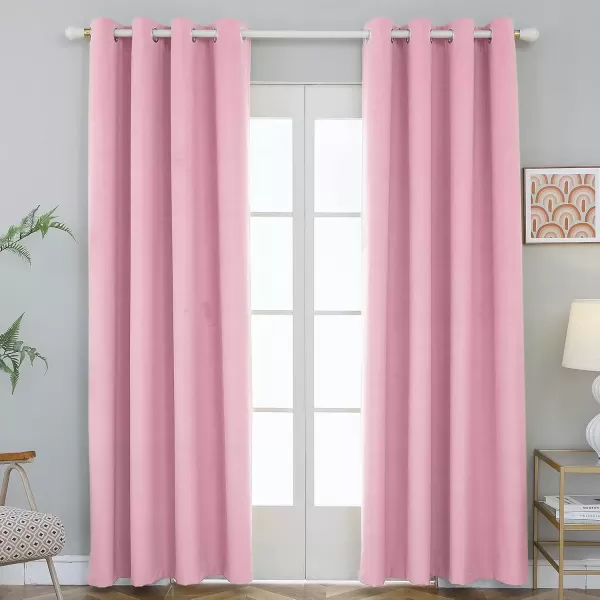 imageFY FIBER HOUSE 100 Blackout Curtains Summer Home Decoration Window Treatment Thermal Insulated Solid Grommet Velvet DraperiesDrape for Kitchen2 Panels42 by 84 InchPinkPink