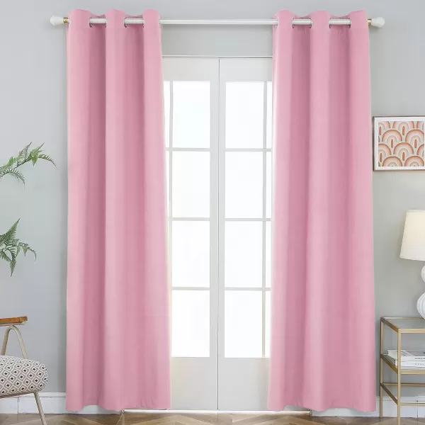 imageFY FIBER HOUSE 100 Blackout Curtains Summer Home Decoration Window Treatment Thermal Insulated Solid Grommet Velvet DraperiesDrape for Kitchen2 Panels42 by 84 InchPinkPink