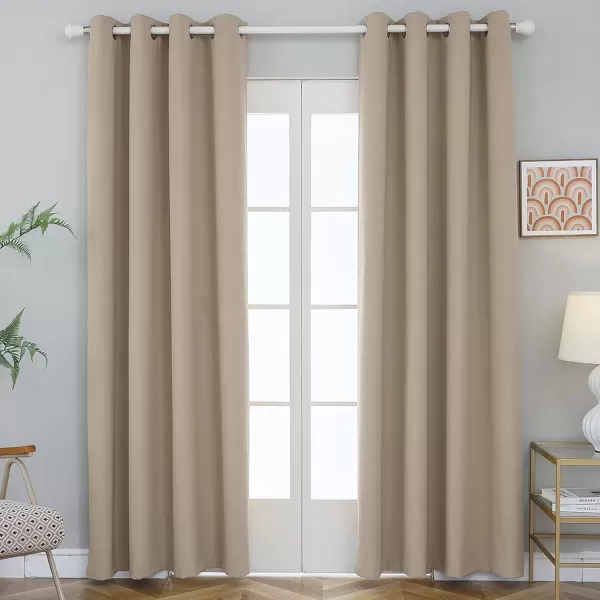 imageFY FIBER HOUSE 100 Blackout Curtains Summer Home Decoration Window Treatment Thermal Insulated Solid Grommet Velvet DraperiesDrape for Kitchen2 Panels42 by 84 InchPinkBeige
