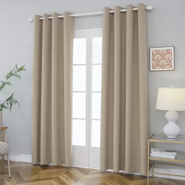 imageFY FIBER HOUSE 100 Blackout Curtains Summer Home Decoration Window Treatment Thermal Insulated Solid Grommet Velvet DraperiesDrape for Kitchen2 Panels42 by 84 InchPinkBeige