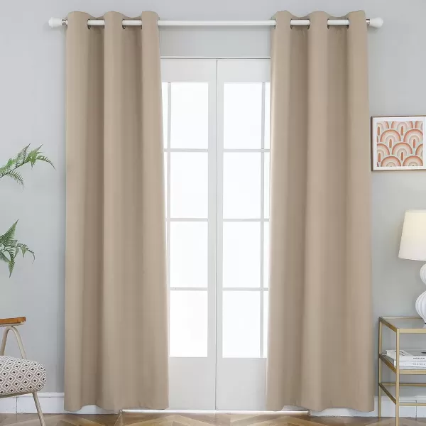 imageFY FIBER HOUSE 100 Blackout Curtains Summer Home Decoration Window Treatment Thermal Insulated Solid Grommet Velvet DraperiesDrape for Kitchen2 Panels42 by 84 InchPinkBeige