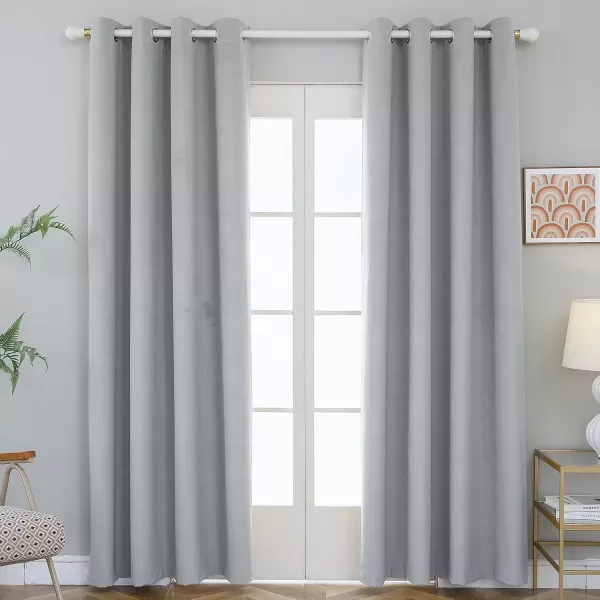 imageFY FIBER HOUSE 100 Blackout Curtains Summer Home Decoration Window Treatment Thermal Insulated Solid Grommet Velvet DraperiesDrape for Kitchen2 Panels42 by 84 InchPinkLight Grey