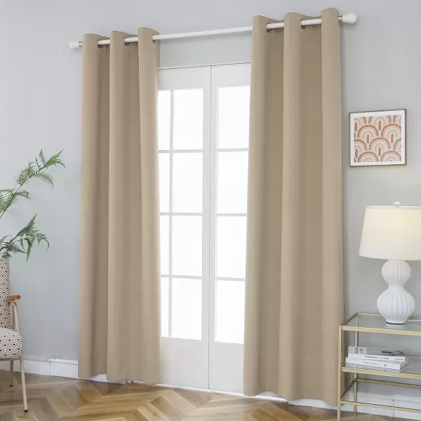 imageFY FIBER HOUSE 100 Blackout Curtains Summer Home Decoration Window Treatment Thermal Insulated Solid Grommet Velvet DraperiesDrape for Kitchen2 Panels42 by 84 InchPinkBeige