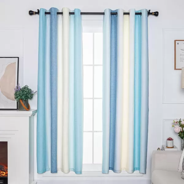 imageFY FIBER HOUSE Multicolor Curtains Gradient Grommet DarkeningLinen Look Blue and White Curtain for Living Dining RoomDecorative Window Ombre Drapes for Boys Girls Kids Bedroom 52Wx95L Inch 2 PanelsGradient Blue Grommet