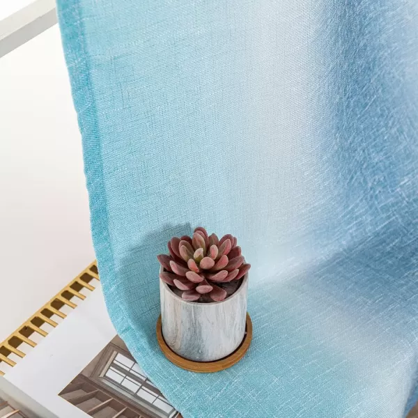 imageFY FIBER HOUSE Multicolor Curtains Gradient Grommet DarkeningLinen Look Blue and White Curtain for Living Dining RoomDecorative Window Ombre Drapes for Boys Girls Kids Bedroom 52Wx95L Inch 2 PanelsGradient Blue Grommet