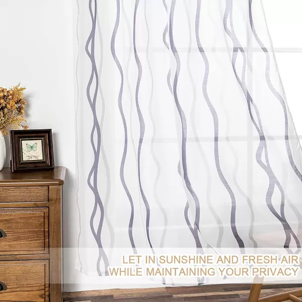 imageFY FIBER HOUSE Semi Sheer Voile Curtains for Living Room and Bedroom with Grommets TopSoft and Lightweight Window Treatments for Room DecorSet of 2 Panels54 by 63Inch WhitePurple Wave PrintPurple