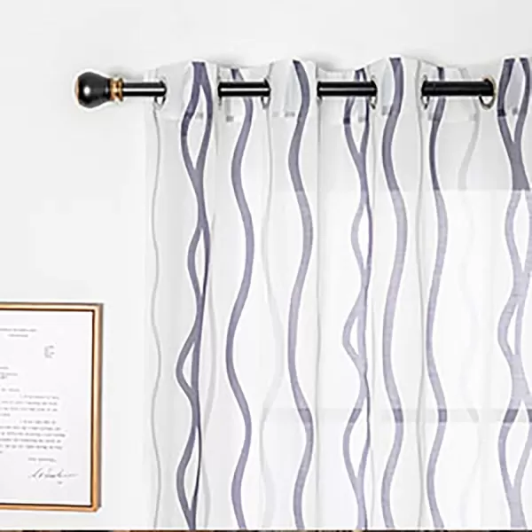 imageFY FIBER HOUSE Semi Sheer Voile Curtains for Living Room and Bedroom with Grommets TopSoft and Lightweight Window Treatments for Room DecorSet of 2 Panels54 by 63Inch WhitePurple Wave PrintPurple
