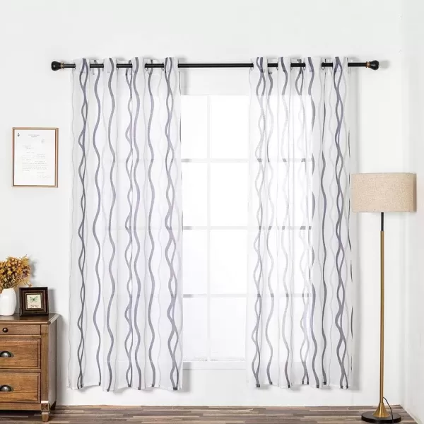 imageFY FIBER HOUSE Semi Sheer Voile Curtains for Living Room and Bedroom with Grommets TopSoft and Lightweight Window Treatments for Room DecorSet of 2 Panels54 by 63Inch WhitePurple Wave PrintPurple
