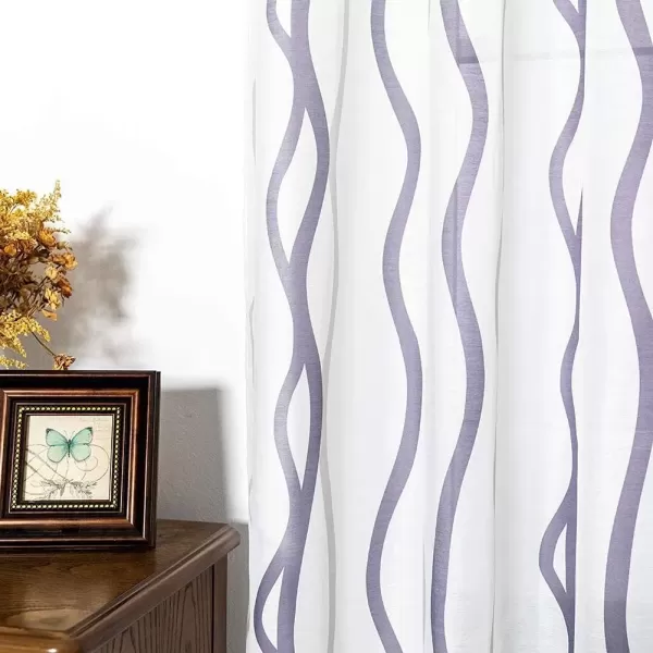 imageFY FIBER HOUSE Semi Sheer Voile Curtains for Living Room and Bedroom with Grommets TopSoft and Lightweight Window Treatments for Room DecorSet of 2 Panels54 by 63Inch WhitePurple Wave PrintPurple