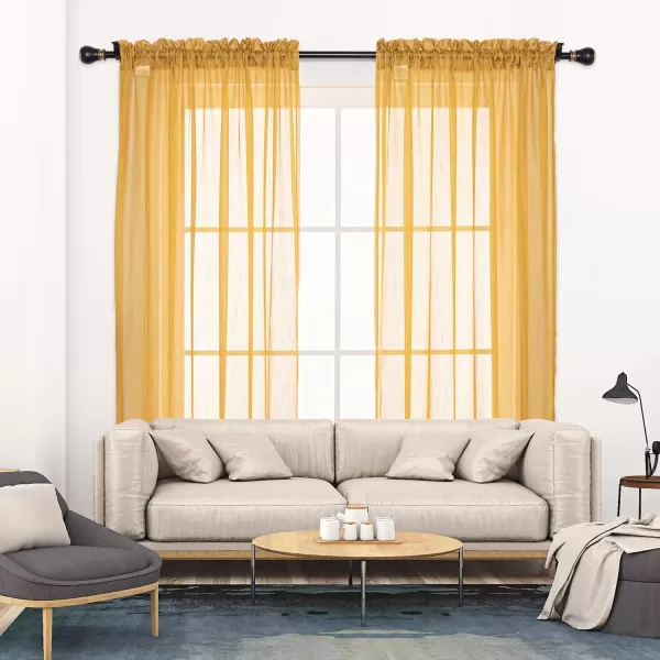 imageFY FIBER HOUSE Sheer Curtains 95 Inches Long Gold 2 Panels Linen Textured Semi Decor Drapes Voile Net Rod Pocket for Living Room Bedroom 52Wx95L Inch Golden YellowGold Rod Pocket