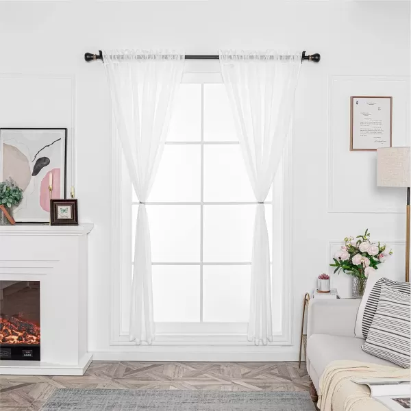 imageFY FIBER HOUSE Sheer Curtains 95 Inches Long Gold 2 Panels Linen Textured Semi Decor Drapes Voile Net Rod Pocket for Living Room Bedroom 52Wx95L Inch Golden YellowWhite Rod Pocket