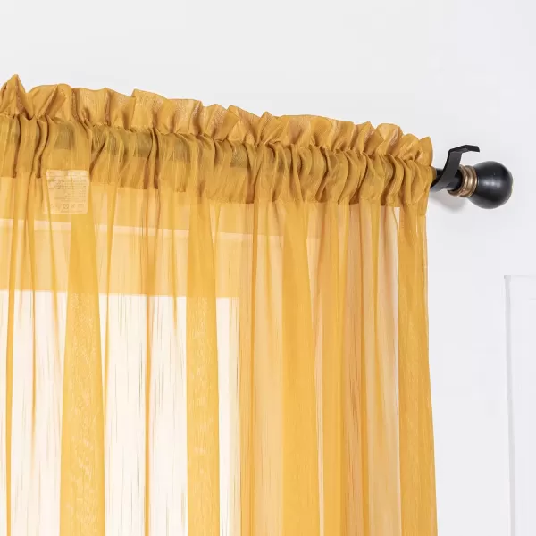 imageFY FIBER HOUSE Sheer Curtains 95 Inches Long Gold 2 Panels Linen Textured Semi Decor Drapes Voile Net Rod Pocket for Living Room Bedroom 52Wx95L Inch Golden YellowGold Rod Pocket