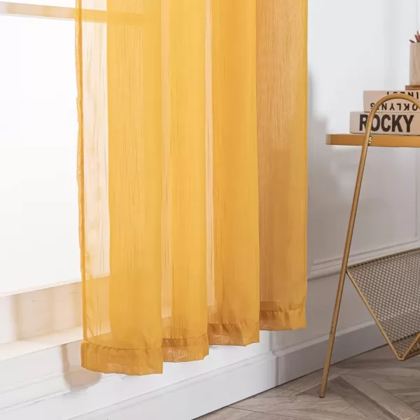 imageFY FIBER HOUSE Sheer Curtains 95 Inches Long Gold 2 Panels Linen Textured Semi Decor Drapes Voile Net Rod Pocket for Living Room Bedroom 52Wx95L Inch Golden YellowGold Rod Pocket