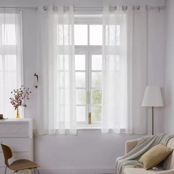 imageFY FIBER HOUSE Woven Faux Linen Semi Sheer Curtains for Living Room and BedroomWindow Drapes Light Filteringwith GrommetsSet of 2 Panels54 by 95InchIvory