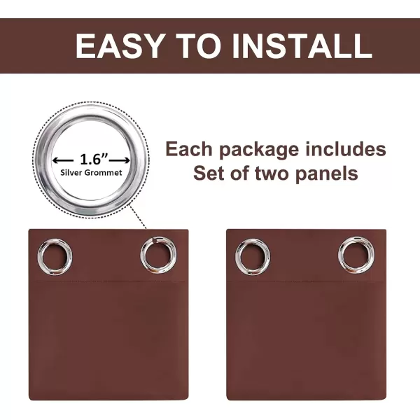 imageRoom Darkening Curtains for Bedroom and Living RoomThermal Insulated Window Drapes with GrommetsBlackout Curtains 63 Inch Long 2 Panels BurgChocolate