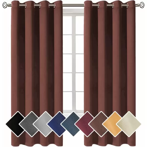 imageRoom Darkening Curtains for Bedroom and Living RoomThermal Insulated Window Drapes with GrommetsBlackout Curtains 63 Inch Long 2 Panels BurgChocolate
