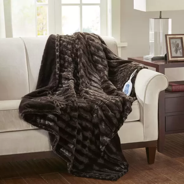 imageBeautyrest Duke Blanket Luxury Oversize Electric Throw Premium Soft Cozy Brushed Long Faux Fur for Bed Couch with 3 Heat Setting Controller Auto ShutOff Function Black 50 in x 70 inBrown