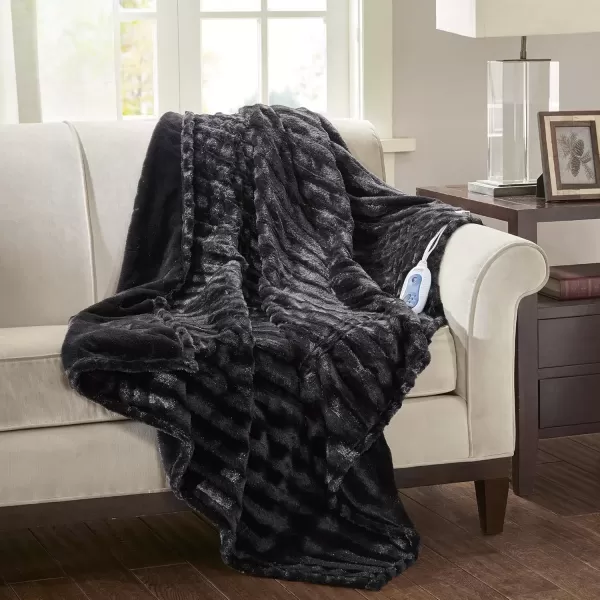 imageBeautyrest Duke Blanket Luxury Oversize Electric Throw Premium Soft Cozy Brushed Long Faux Fur for Bed Couch with 3 Heat Setting Controller Auto ShutOff Function Black 50 in x 70 inBlack