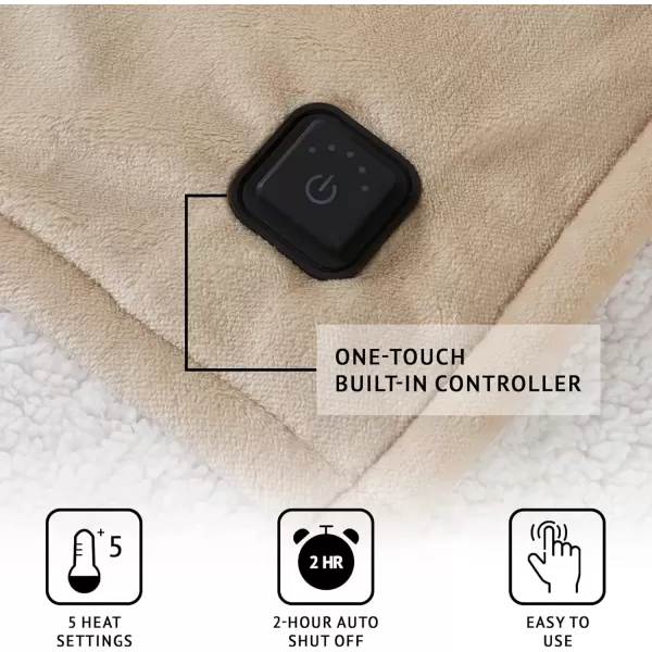 imageBeautyrest Plush to Sherpa Reversible Electric Blanket Builtin Soft Button Controller Auto Shut Off Multi Heat Setting UL Certified Machine Washable Heated Throw 50x60 Grey PlaidOatmeal