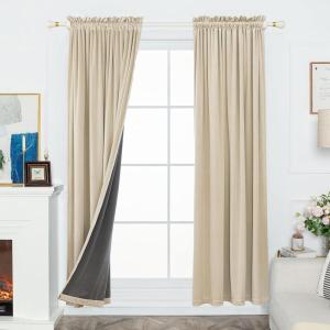 image:imageFY FIBER HOUSE Luxury Velvet Blackout Vintage Curtains Thermal Insulated Rod Pocket Drapes for Bedroom Living Room Office Nursery 52x108 Inch 1 Pair Dark GreenNew Beige
