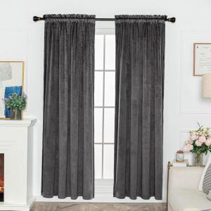 image:imageFY FIBER HOUSE Luxury Velvet Blackout Vintage Curtains Thermal Insulated Rod Pocket Drapes for Bedroom Living Room Office Nursery 52x108 Inch 1 Pair Dark GreenGrey