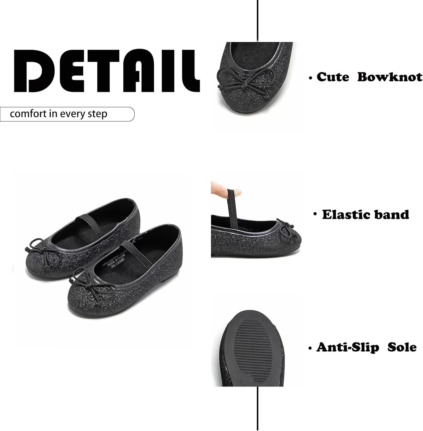imageFlaryzone ToddlerLittle Girls Ballerina Flat Mary Jane Princess Dress Shoes  Wedding School PartyBlackfh23