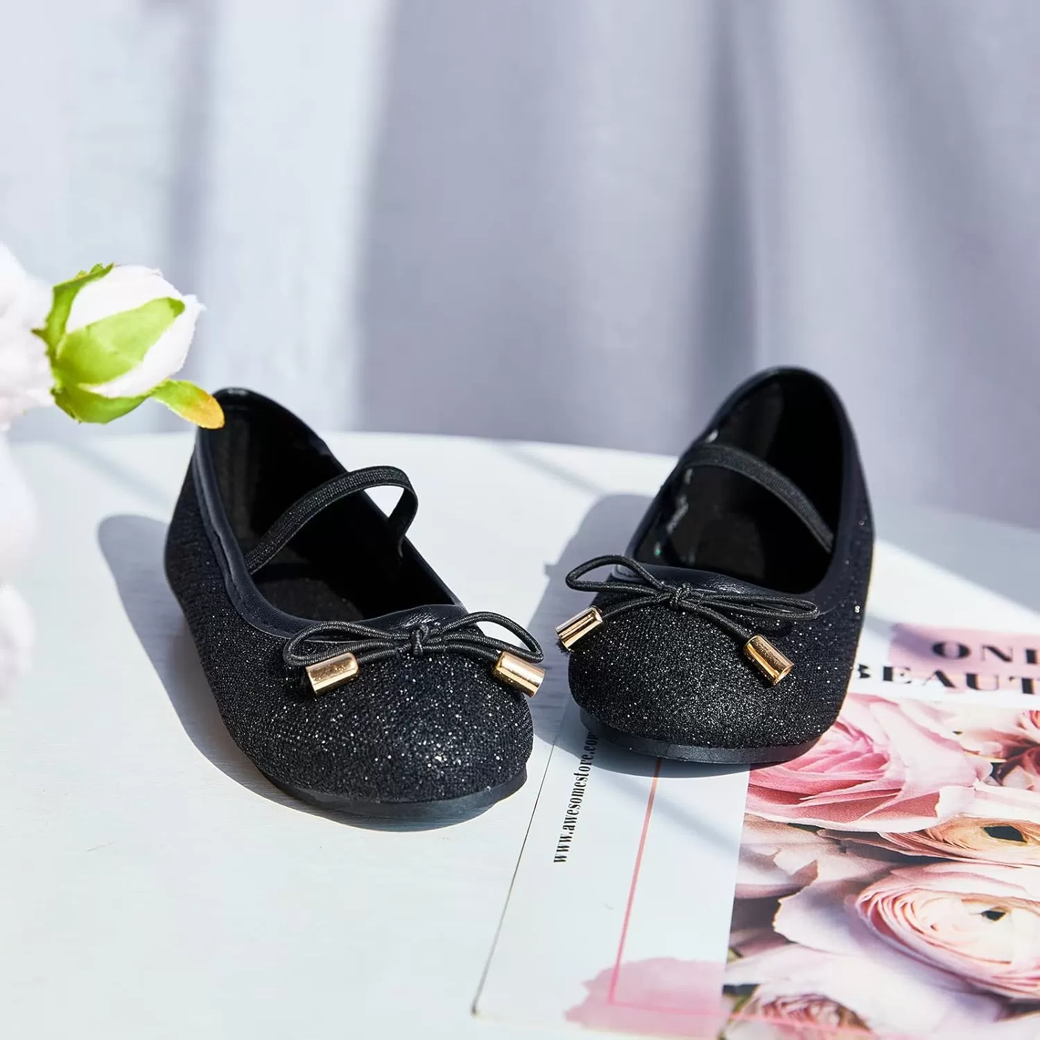 imageFlaryzone ToddlerLittle Girls Ballerina Flat Mary Jane Princess Dress Shoes  Wedding School PartyBlackflr8816