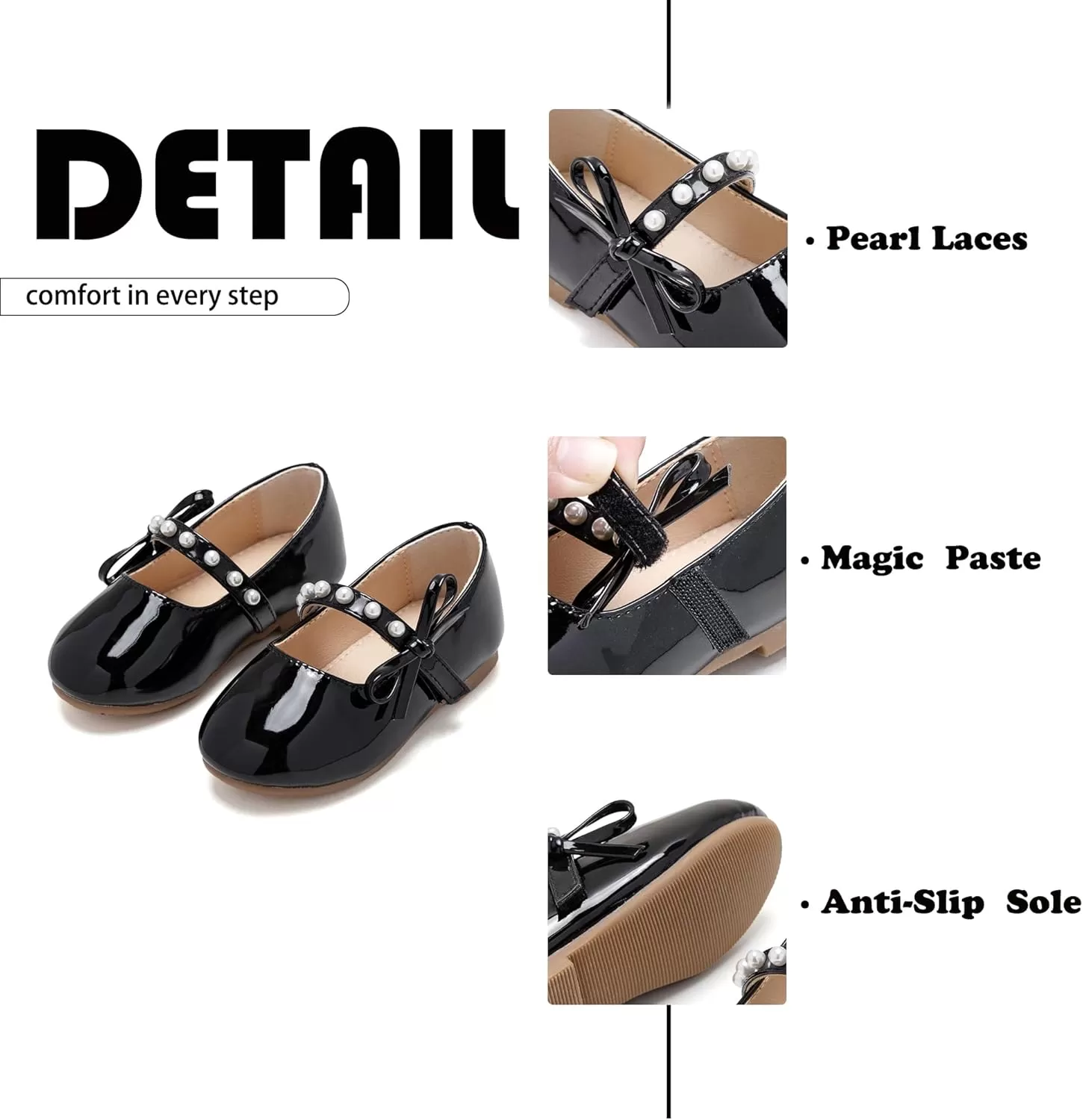 imageFlaryzone ToddlerLittle Girls Ballerina Flat Mary Jane Princess Dress Shoes  Wedding School PartyBlackfm11
