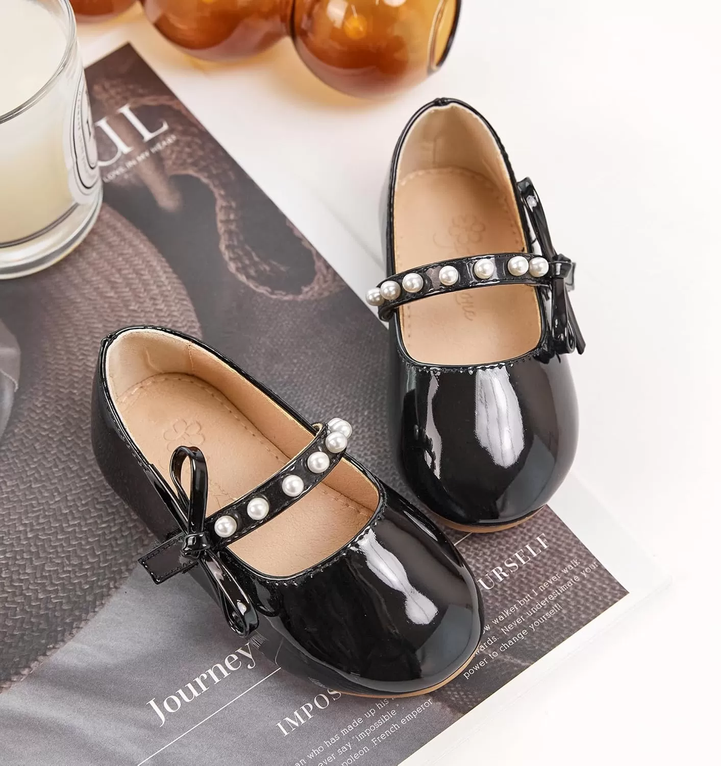 imageFlaryzone ToddlerLittle Girls Ballerina Flat Mary Jane Princess Dress Shoes  Wedding School PartyBlackfm11