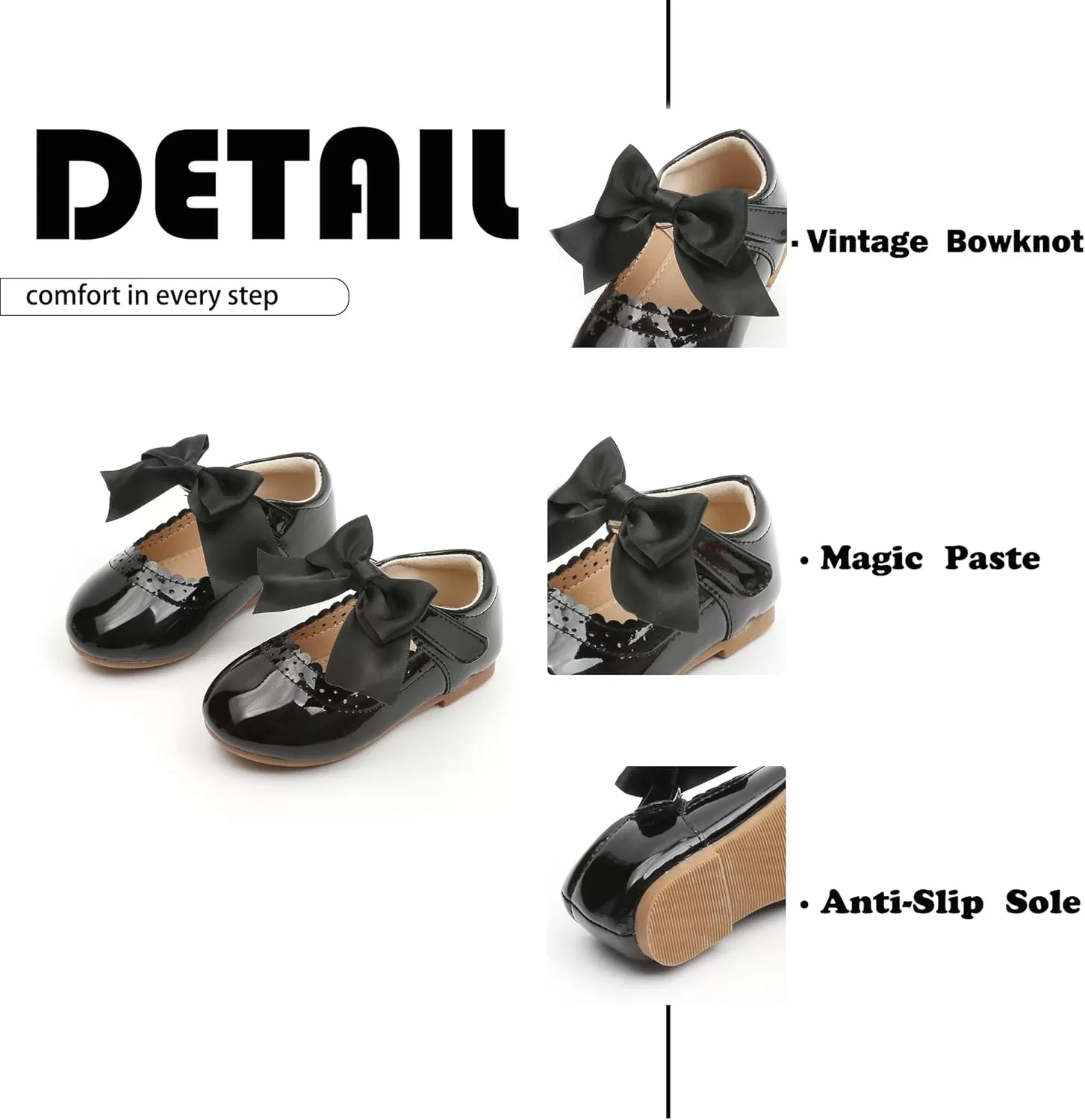 imageFlaryzone ToddlerLittle Girls Ballerina Flat Mary Jane Princess Dress Shoes  Wedding School PartyBlackfm13