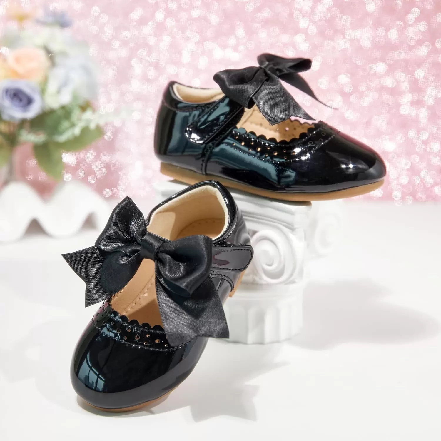 imageFlaryzone ToddlerLittle Girls Ballerina Flat Mary Jane Princess Dress Shoes  Wedding School PartyBlackfm13