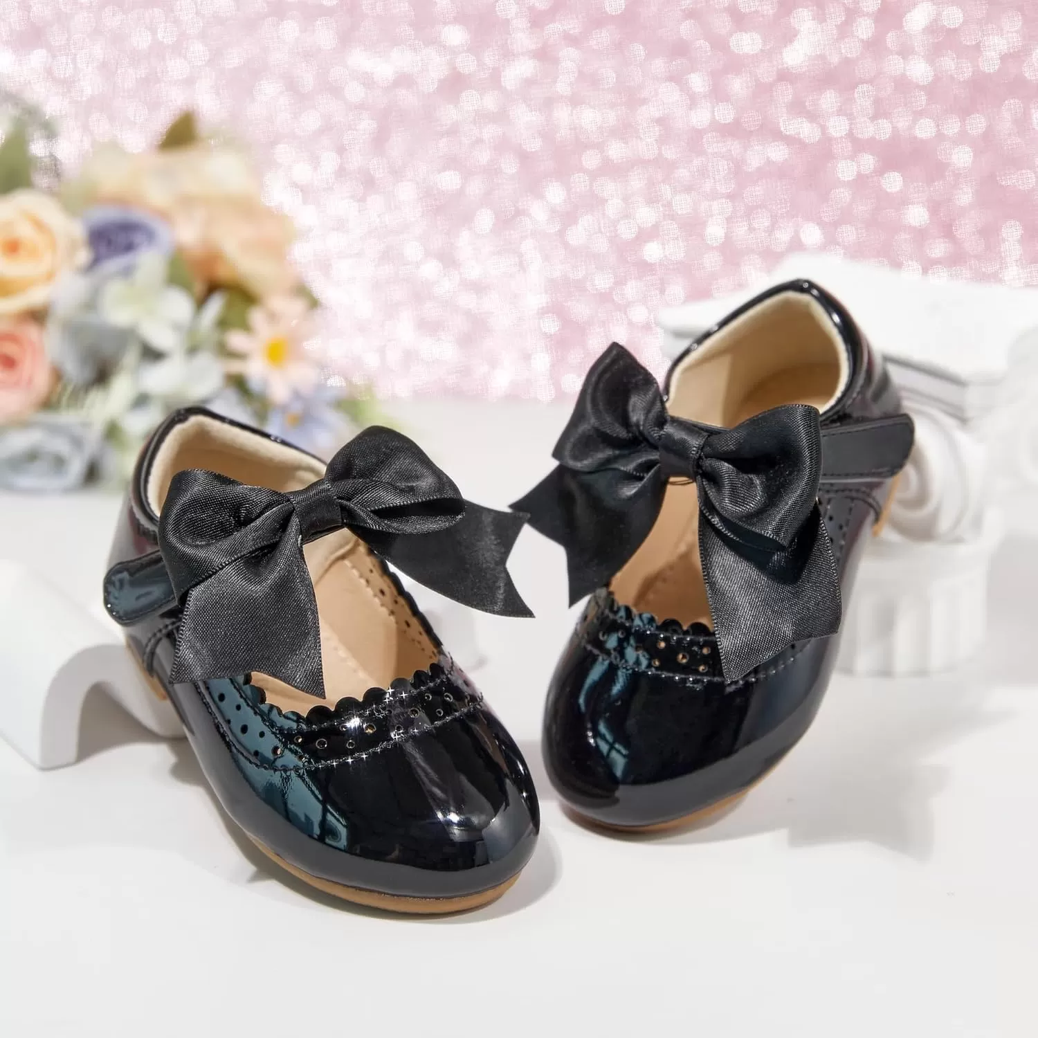 imageFlaryzone ToddlerLittle Girls Ballerina Flat Mary Jane Princess Dress Shoes  Wedding School PartyBlackfm13