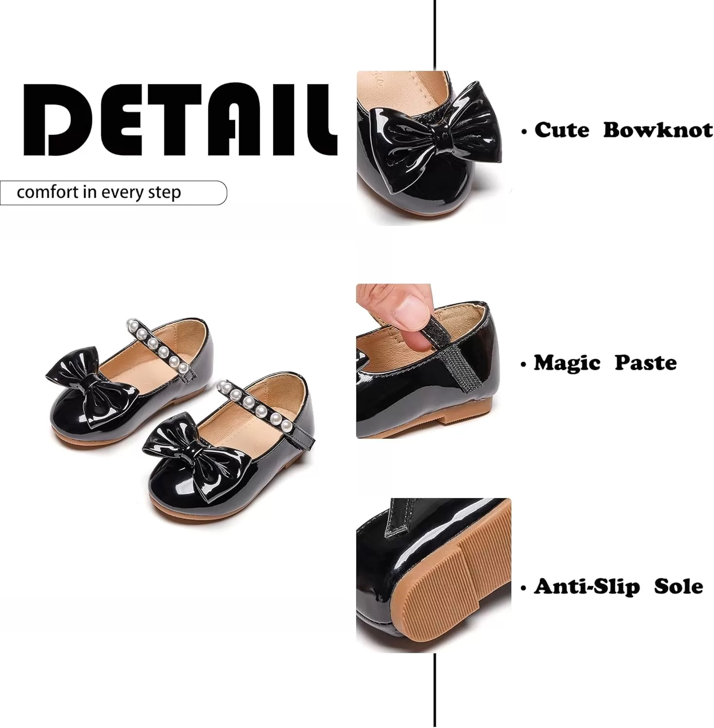 imageFlaryzone ToddlerLittle Girls Ballerina Flat Mary Jane Princess Dress Shoes  Wedding School PartyBlackfm17