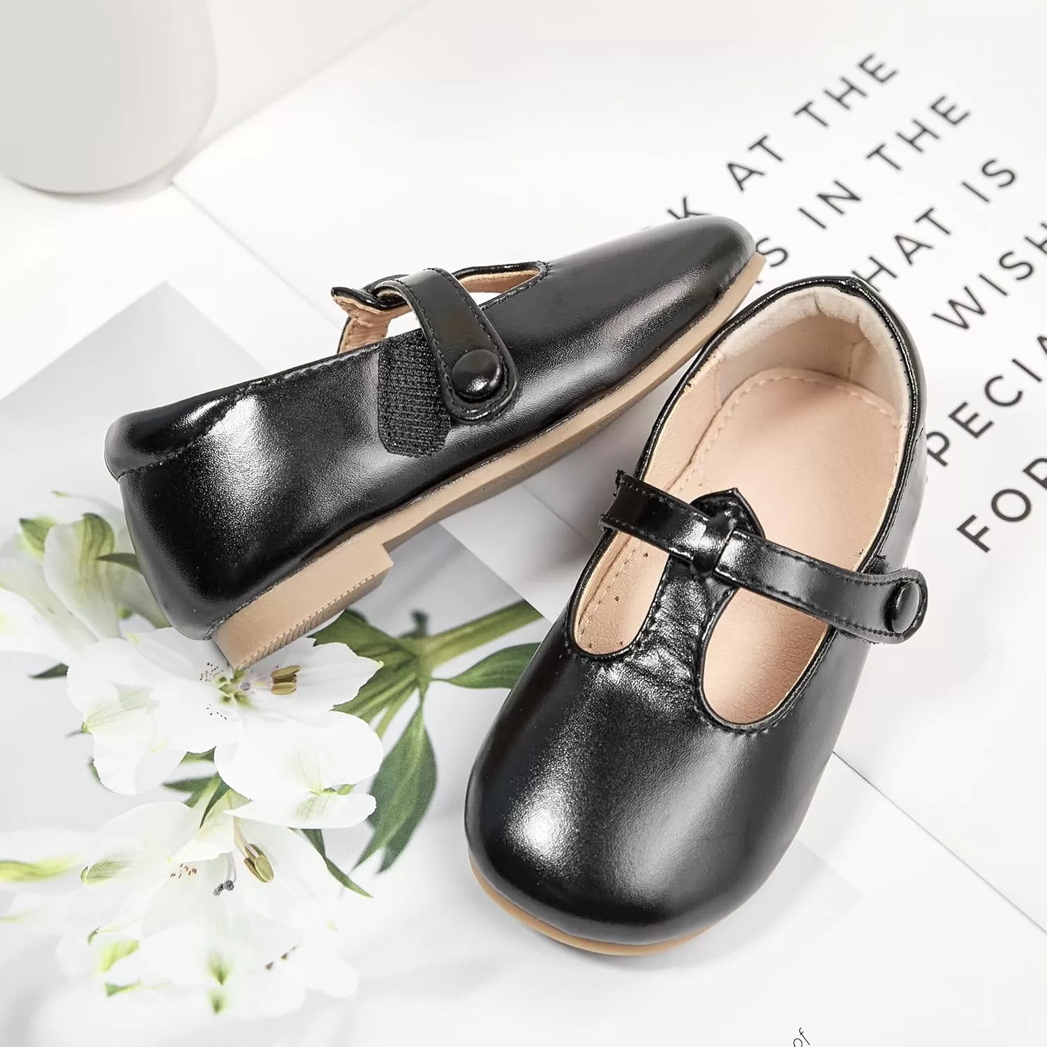 imageFlaryzone ToddlerLittle Girls Ballerina Flat Mary Jane Princess Dress Shoes  Wedding School PartyBlackfr387