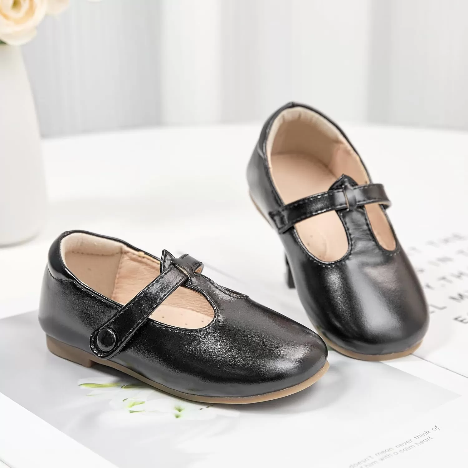 imageFlaryzone ToddlerLittle Girls Ballerina Flat Mary Jane Princess Dress Shoes  Wedding School PartyBlackfr387