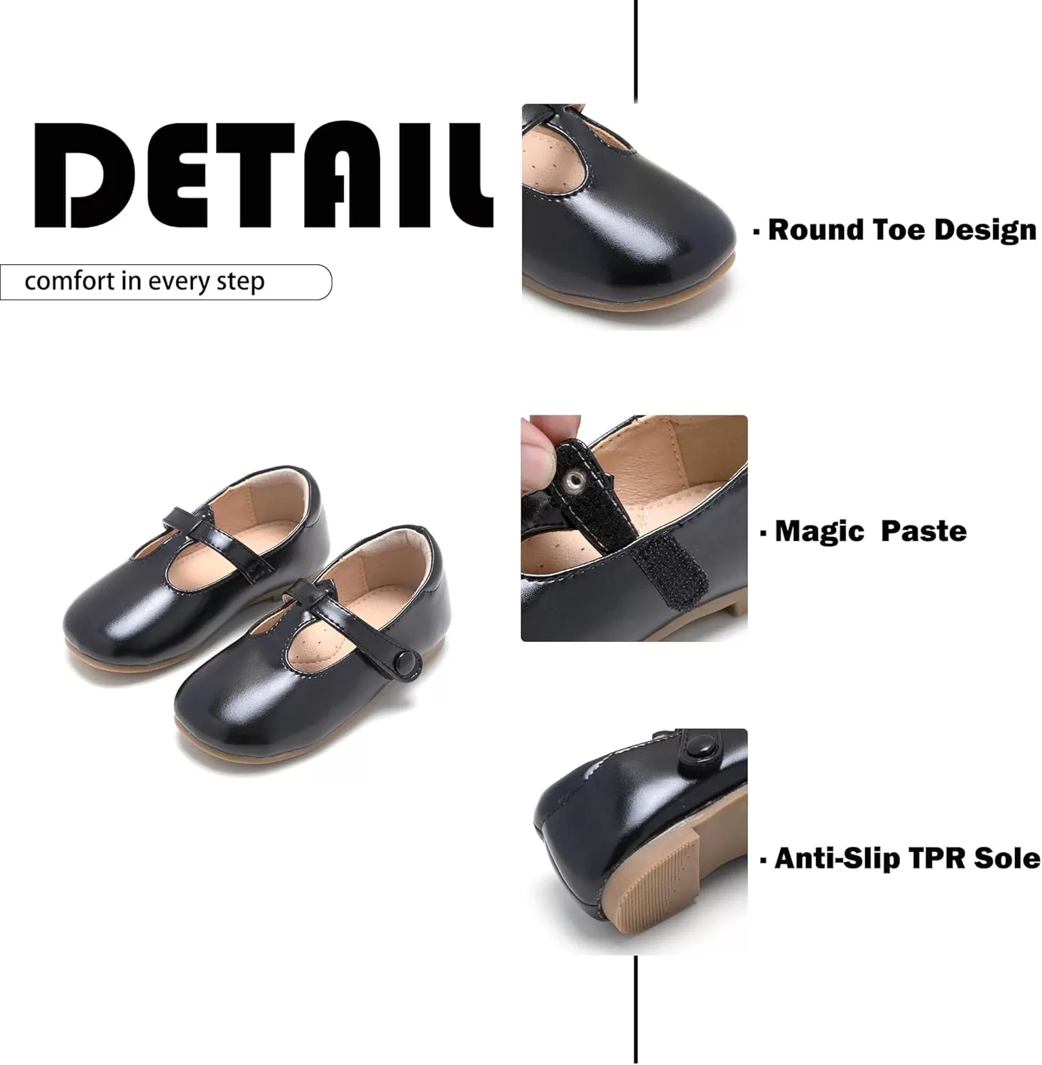imageFlaryzone ToddlerLittle Girls Ballerina Flat Mary Jane Princess Dress Shoes  Wedding School PartyBlackfr387