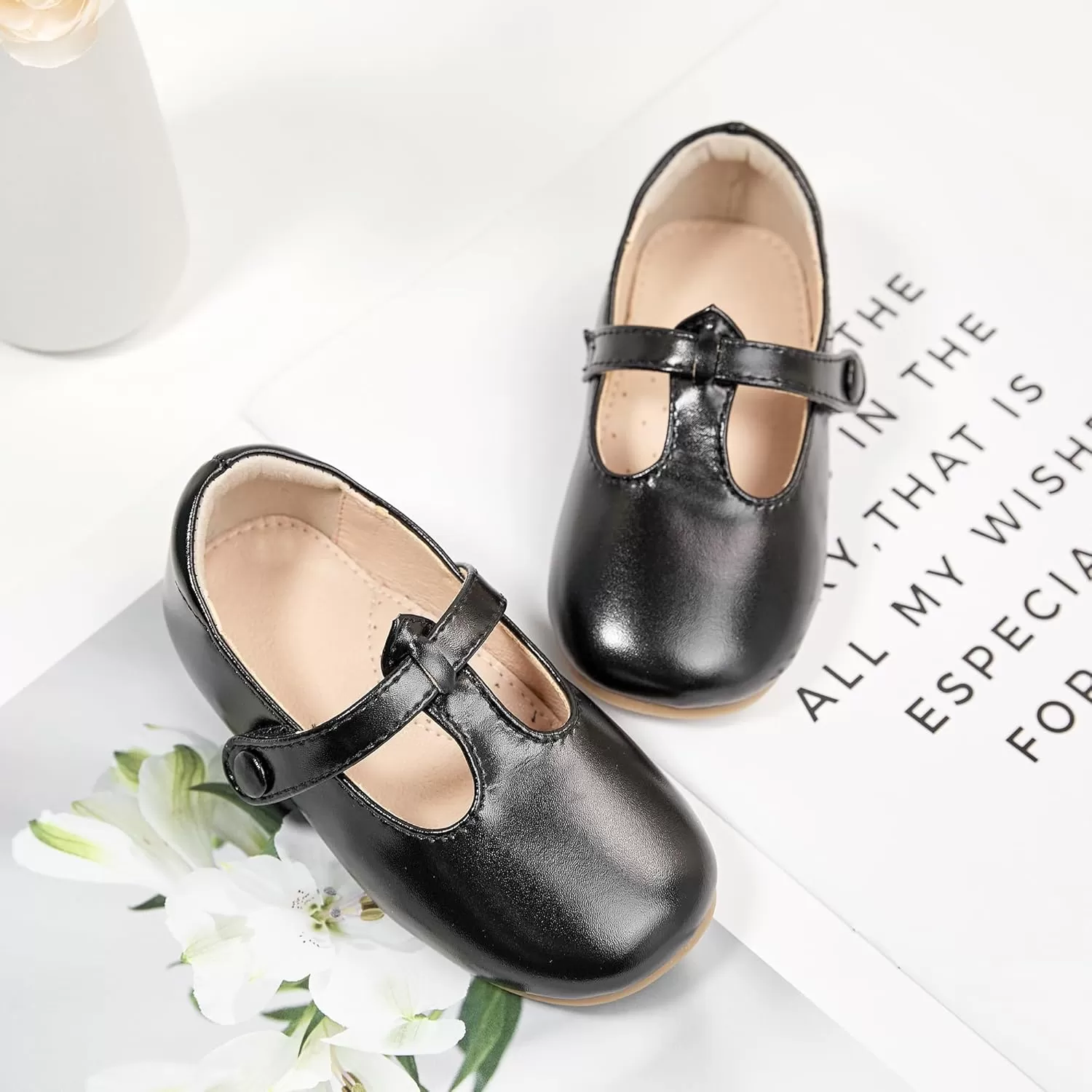 imageFlaryzone ToddlerLittle Girls Ballerina Flat Mary Jane Princess Dress Shoes  Wedding School PartyBlackfr387