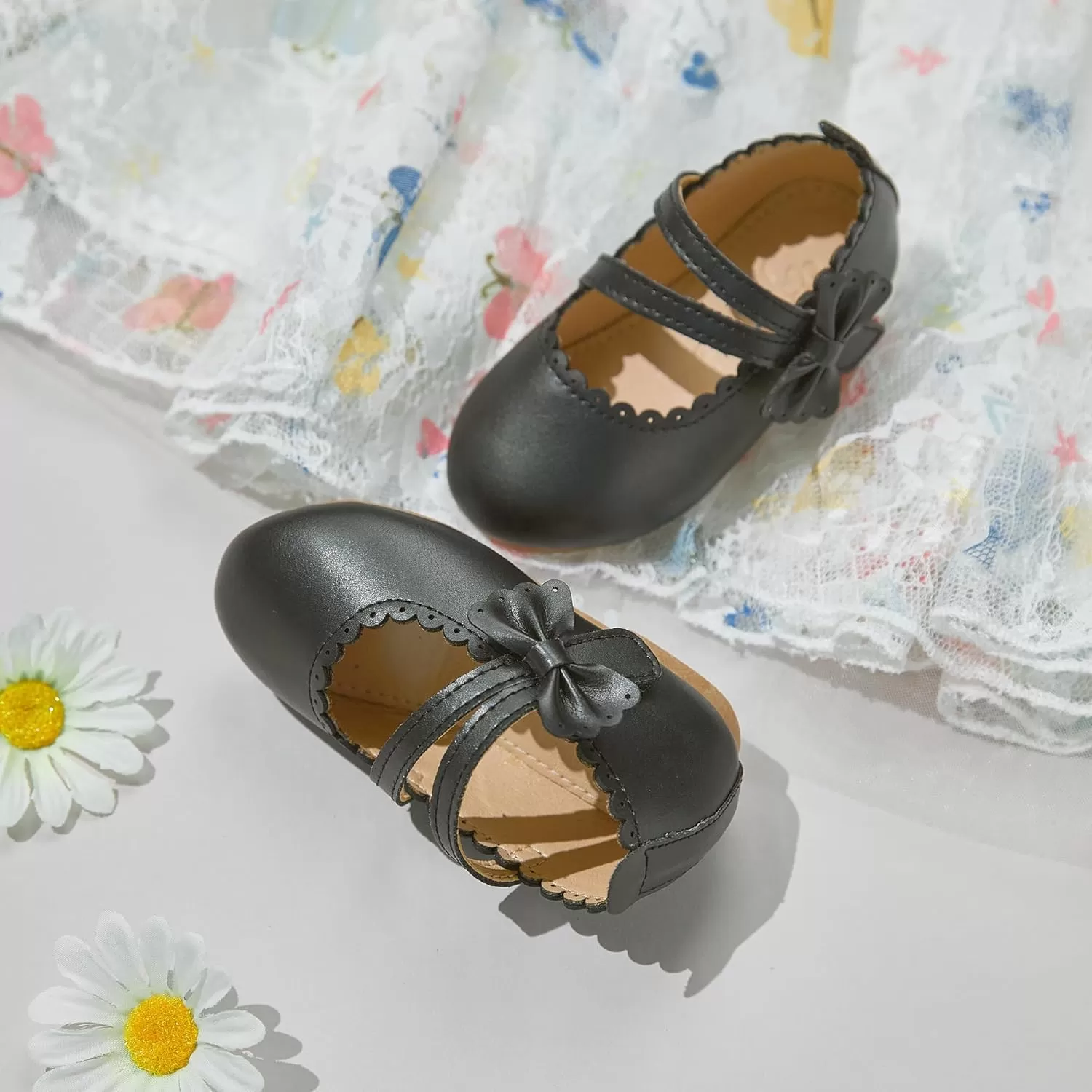 imageFlaryzone ToddlerLittle Girls Ballerina Flat Mary Jane Princess Dress Shoes  Wedding School PartyBlackfr62