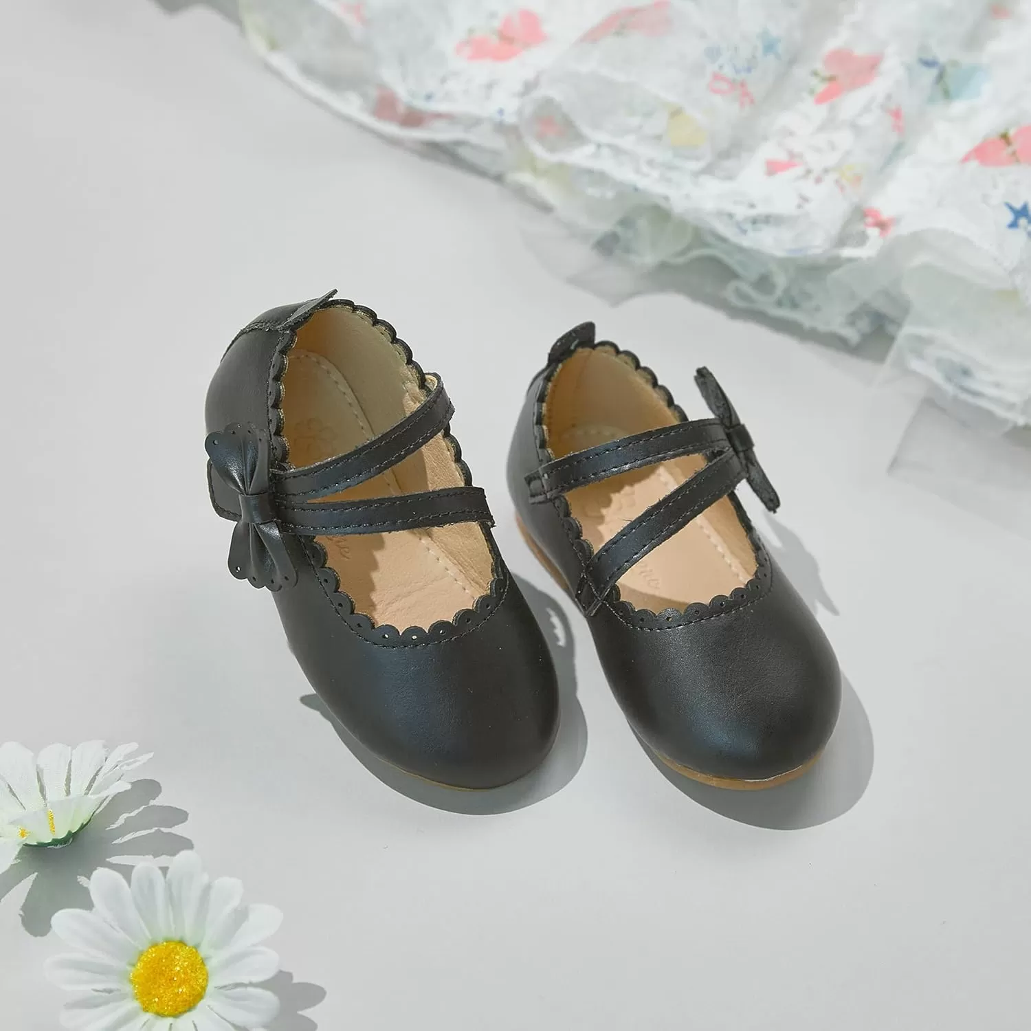 imageFlaryzone ToddlerLittle Girls Ballerina Flat Mary Jane Princess Dress Shoes  Wedding School PartyBlackfr62