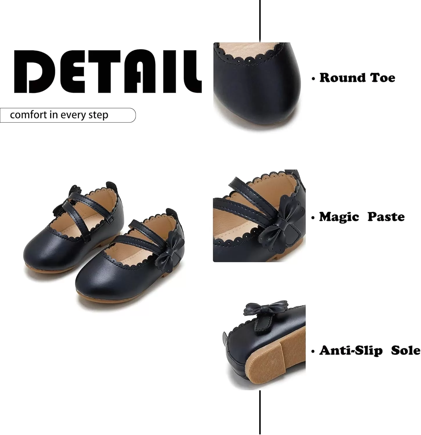 imageFlaryzone ToddlerLittle Girls Ballerina Flat Mary Jane Princess Dress Shoes  Wedding School PartyBlackfr62