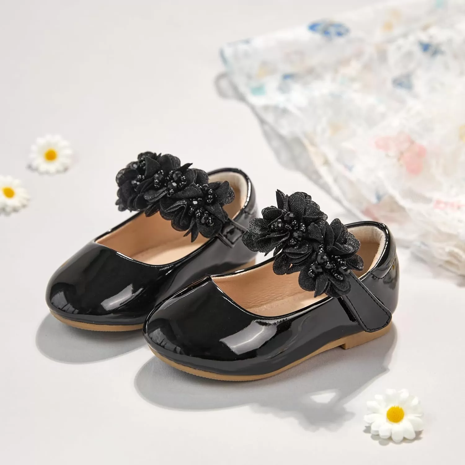 imageFlaryzone ToddlerLittle Girls Ballerina Flat Mary Jane Princess Dress Shoes  Wedding School PartyBlackfr65