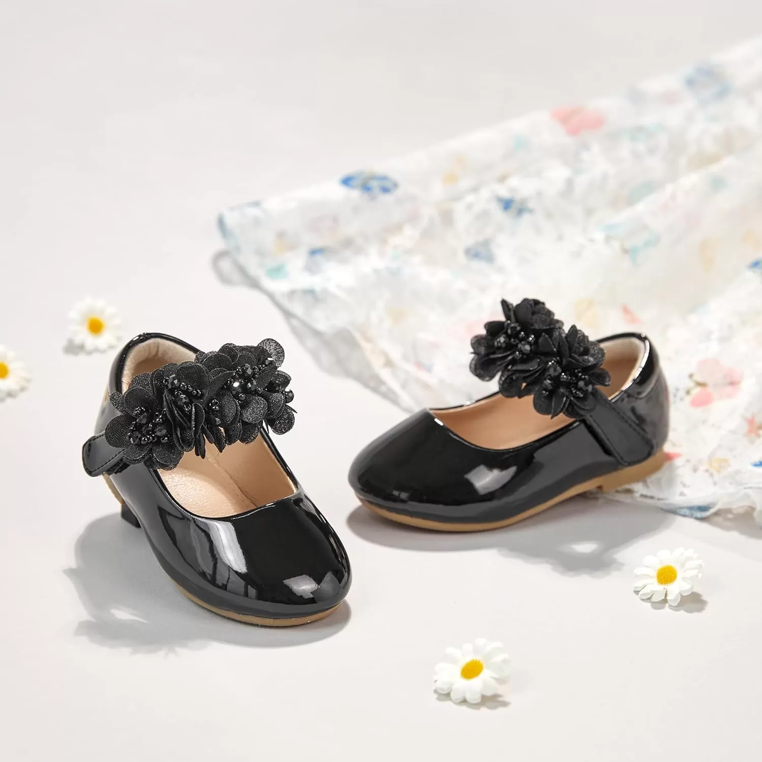 imageFlaryzone ToddlerLittle Girls Ballerina Flat Mary Jane Princess Dress Shoes  Wedding School PartyBlackfr65