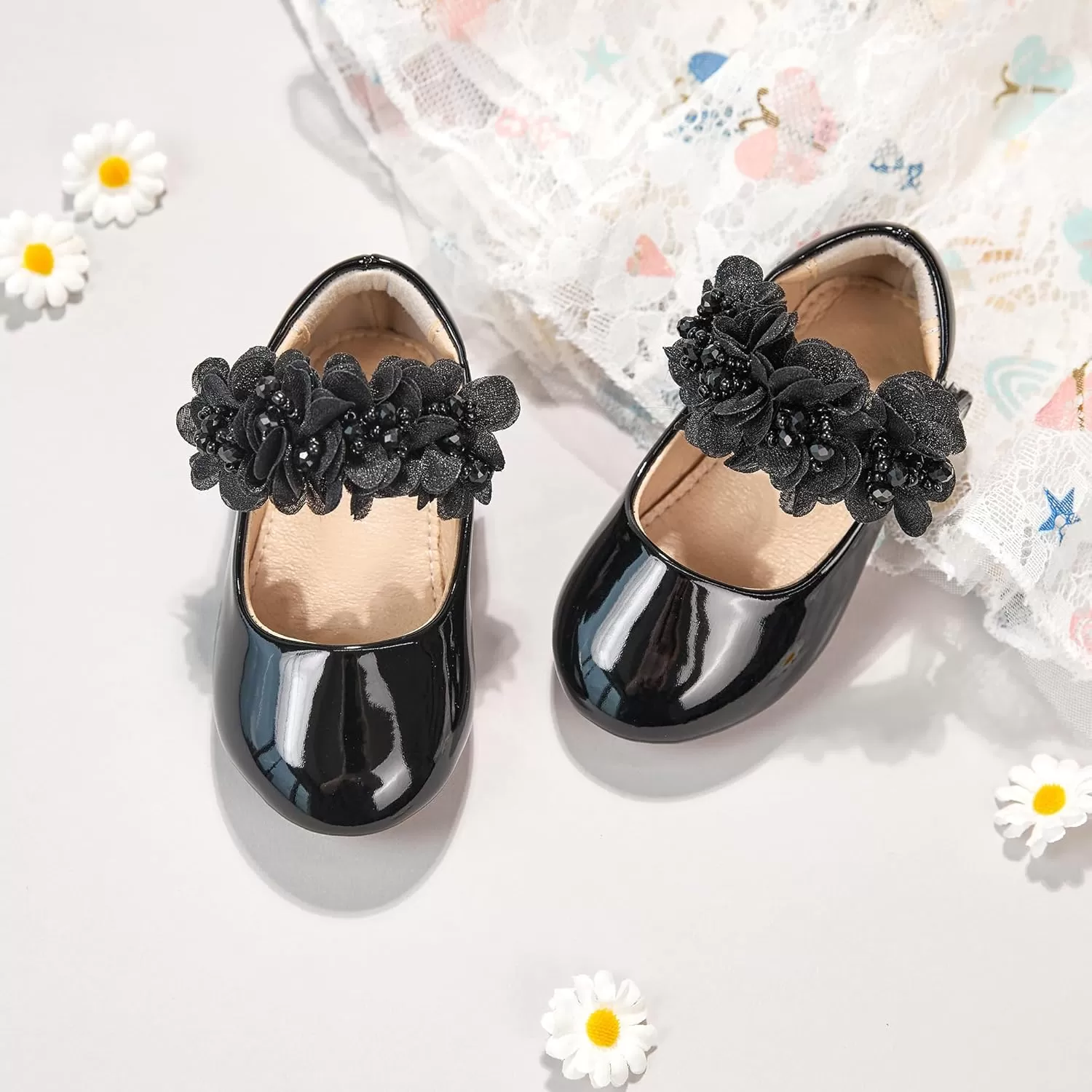 imageFlaryzone ToddlerLittle Girls Ballerina Flat Mary Jane Princess Dress Shoes  Wedding School PartyBlackfr65