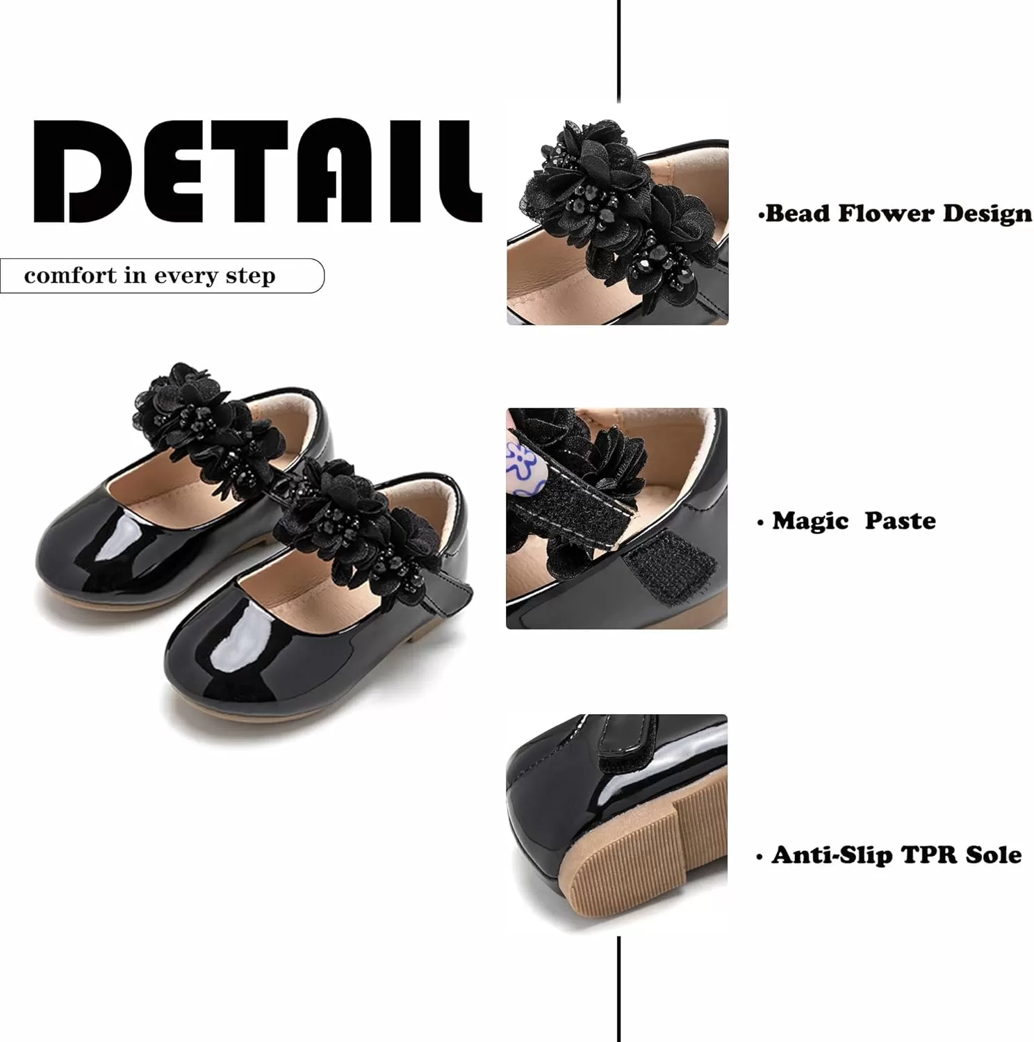imageFlaryzone ToddlerLittle Girls Ballerina Flat Mary Jane Princess Dress Shoes  Wedding School PartyBlackfr65