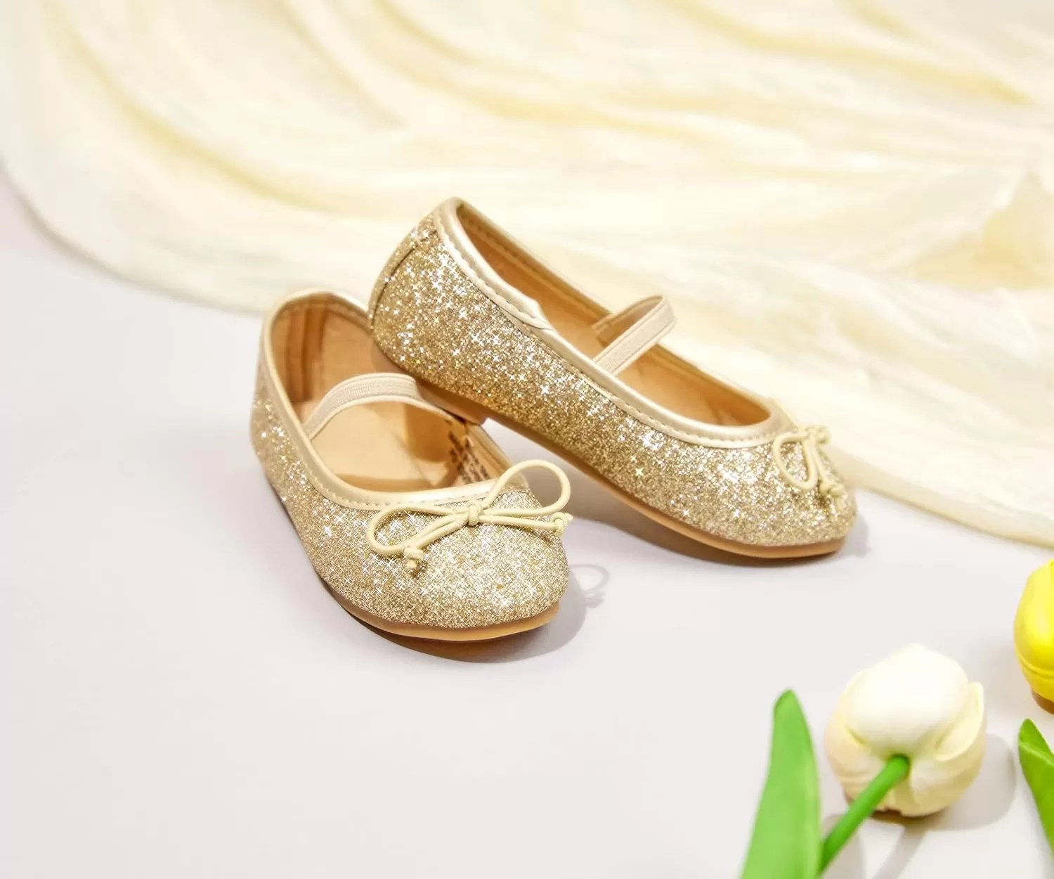 imageFlaryzone ToddlerLittle Girls Ballerina Flat Mary Jane Princess Dress Shoes  Wedding School PartyGoldfh23