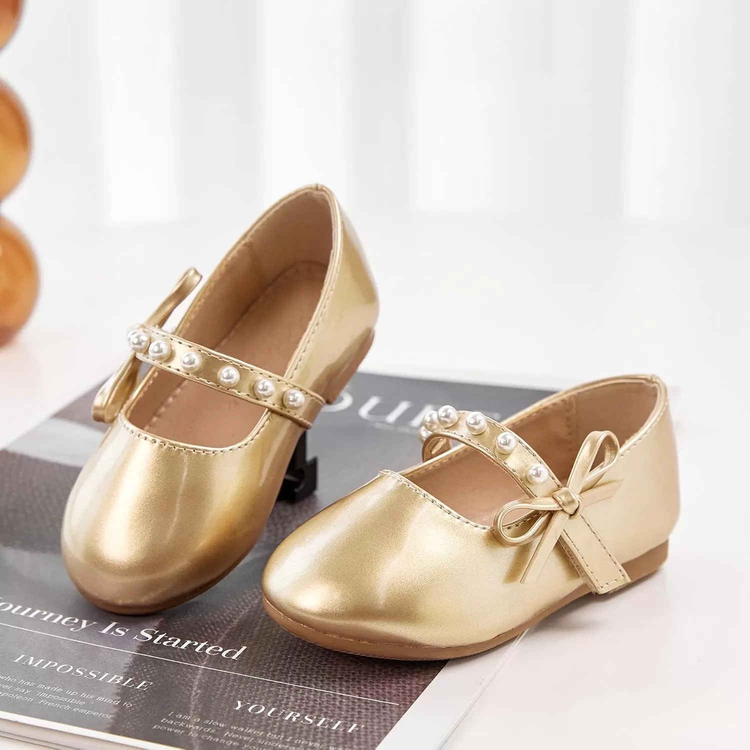imageFlaryzone ToddlerLittle Girls Ballerina Flat Mary Jane Princess Dress Shoes  Wedding School PartyGoldfm11