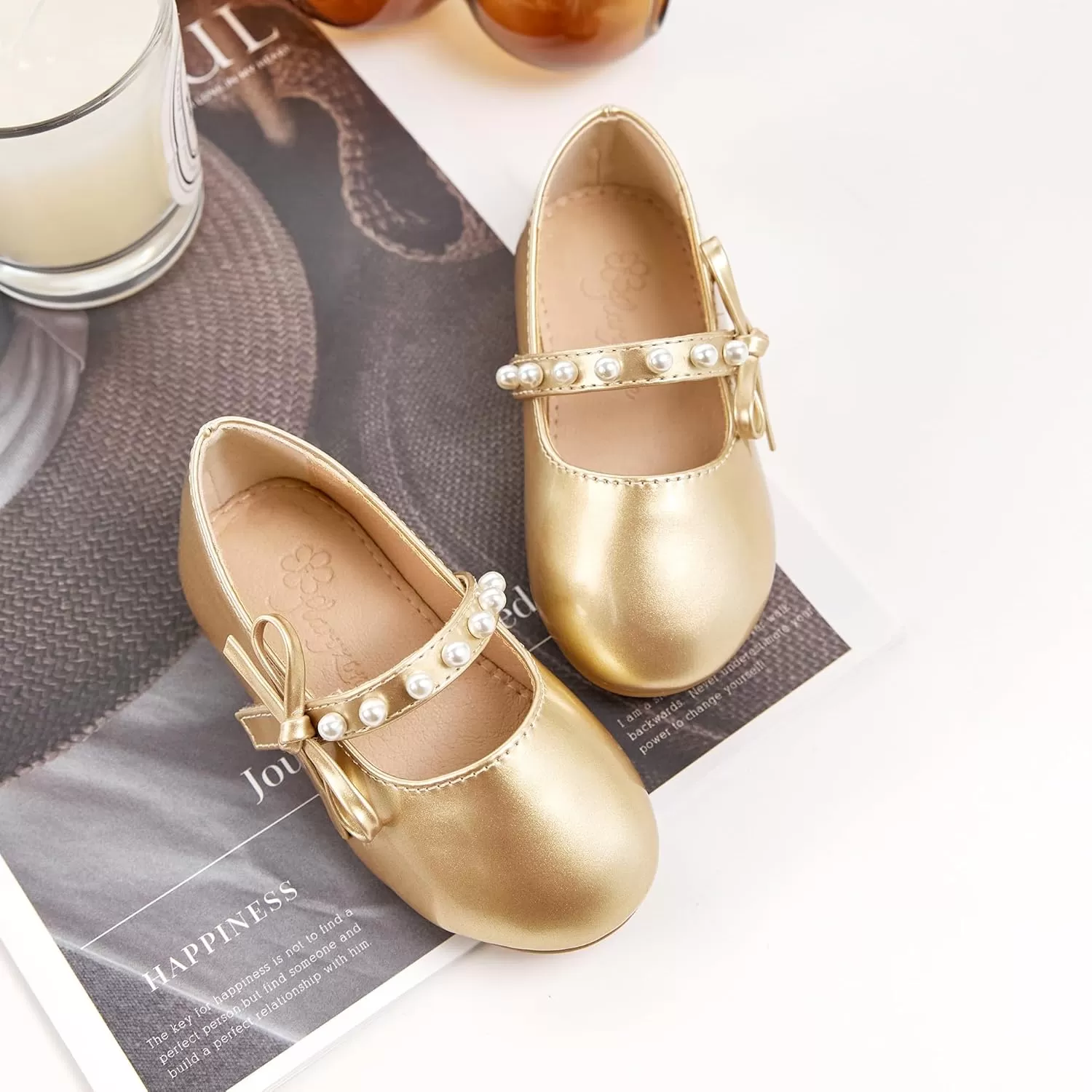 imageFlaryzone ToddlerLittle Girls Ballerina Flat Mary Jane Princess Dress Shoes  Wedding School PartyGoldfm11