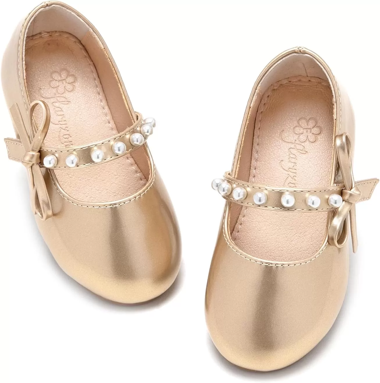 imageFlaryzone ToddlerLittle Girls Ballerina Flat Mary Jane Princess Dress Shoes  Wedding School PartyGoldfm11