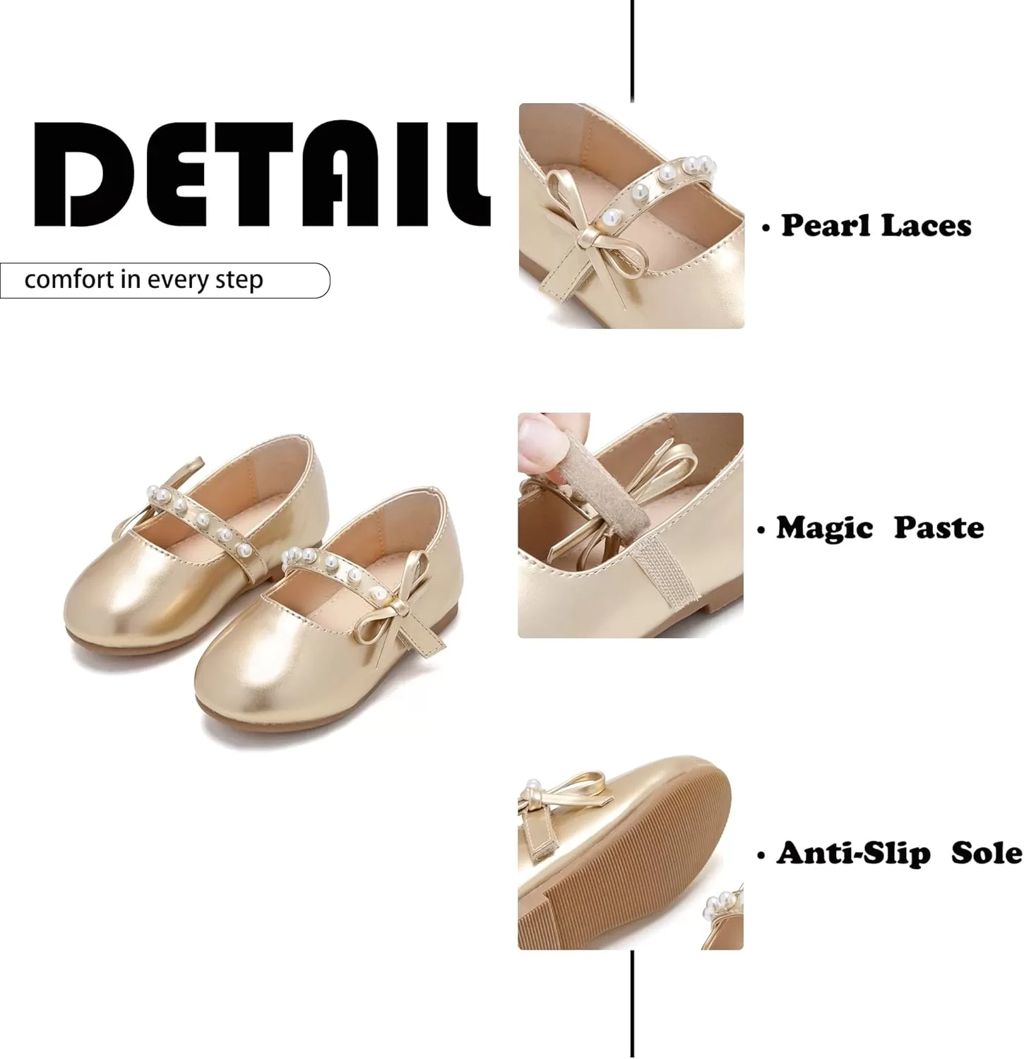 imageFlaryzone ToddlerLittle Girls Ballerina Flat Mary Jane Princess Dress Shoes  Wedding School PartyGoldfm11