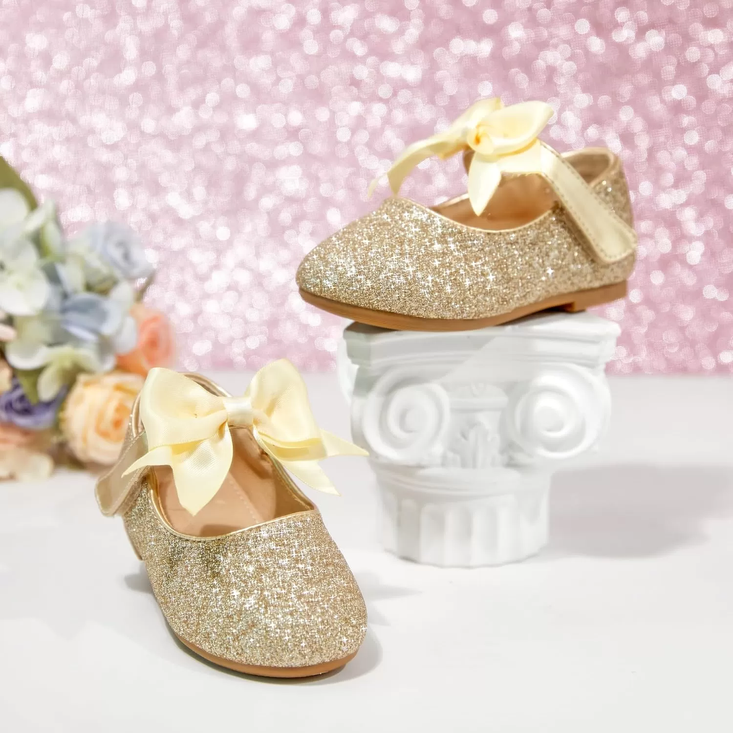 imageFlaryzone ToddlerLittle Girls Ballerina Flat Mary Jane Princess Dress Shoes  Wedding School PartyGoldfm12
